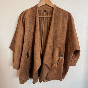 IC by Connie K Women's Brown Faux Suede Draped Open Jacket